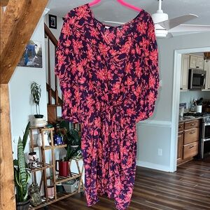 Lands' End Purple & Pink Gathered Waist Floral Cover Up XL - XXL